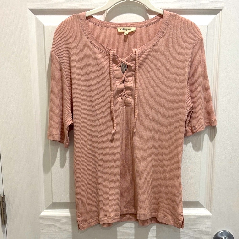 Madewell Lace-Up Short Sleeve Top
